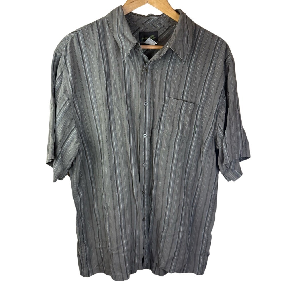 Toad&Co Mens Large Green Striped Cotton Short Sleeve Hiking‎ Outdoors Camping
